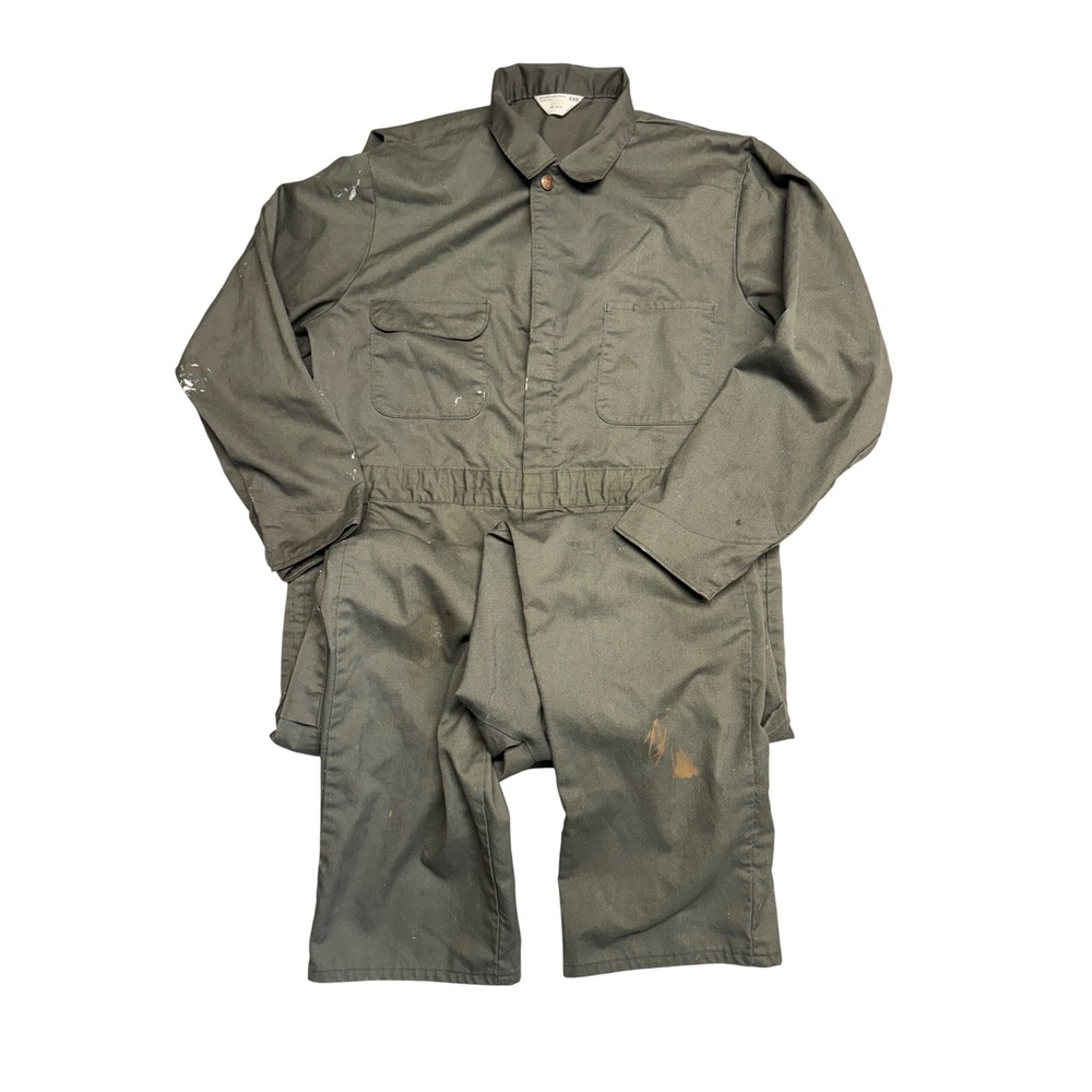 Vintage 70s Big Mac JCPenney Olive Green Coveralls Workwear Scovill Zip 44R